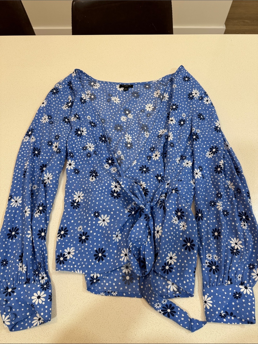 Talbots Blue Floral Tie-Front Women's Top